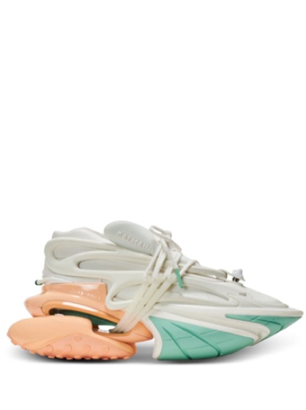 Balmain White Leather Sneakers with Mint and Peach Accents